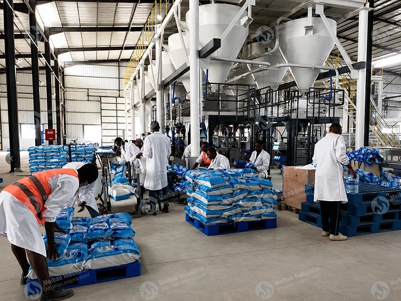 Detergent powder packaging site: overall working environment Detergent powder packaging site: overall working environment